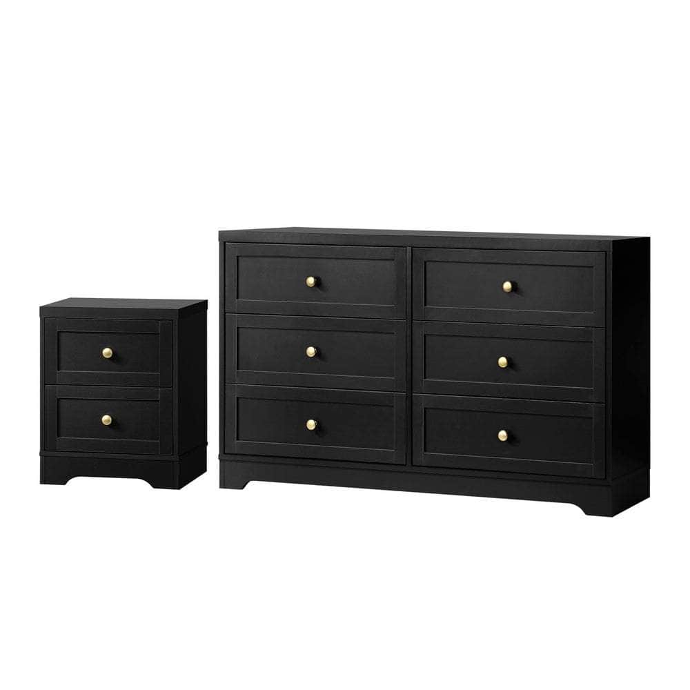 Chest of Drawers and Bedside Table Hamptons Furniture Set Black