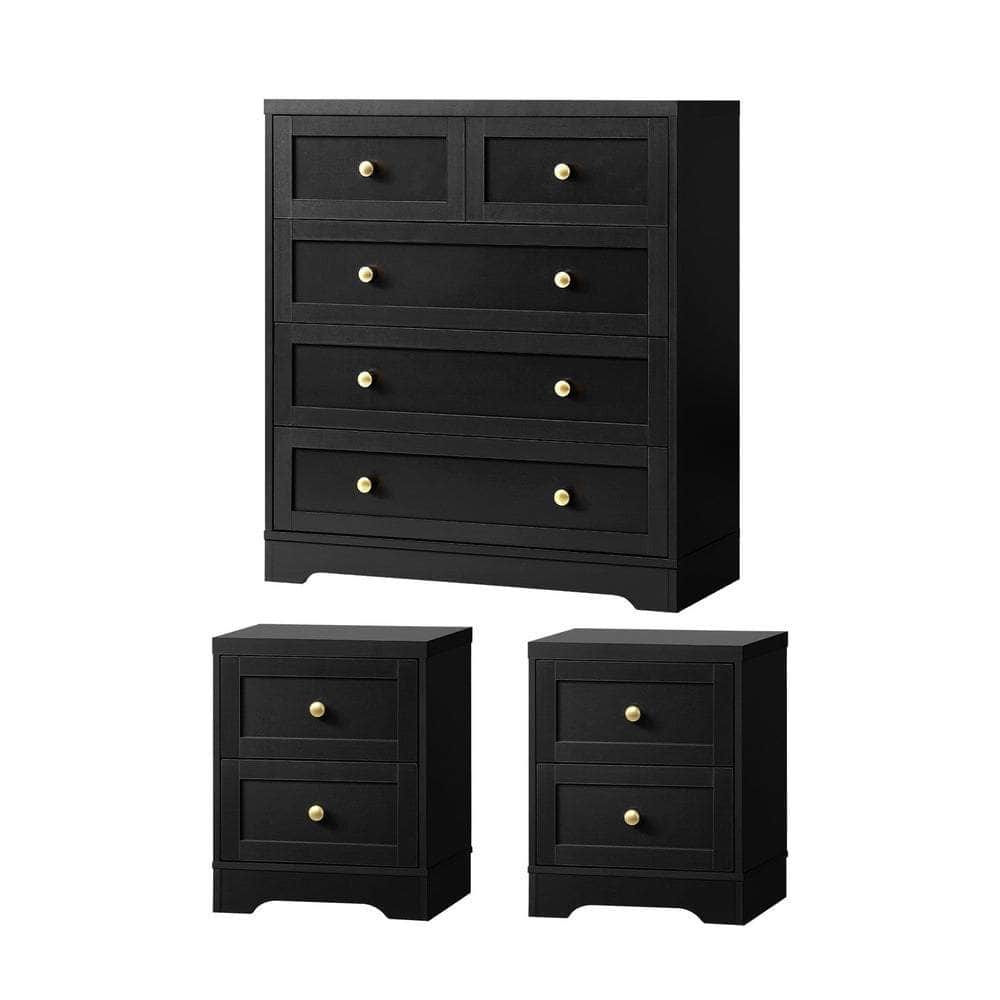 Chest of Drawers and Bedside Table Hamptons Furniture Set Black