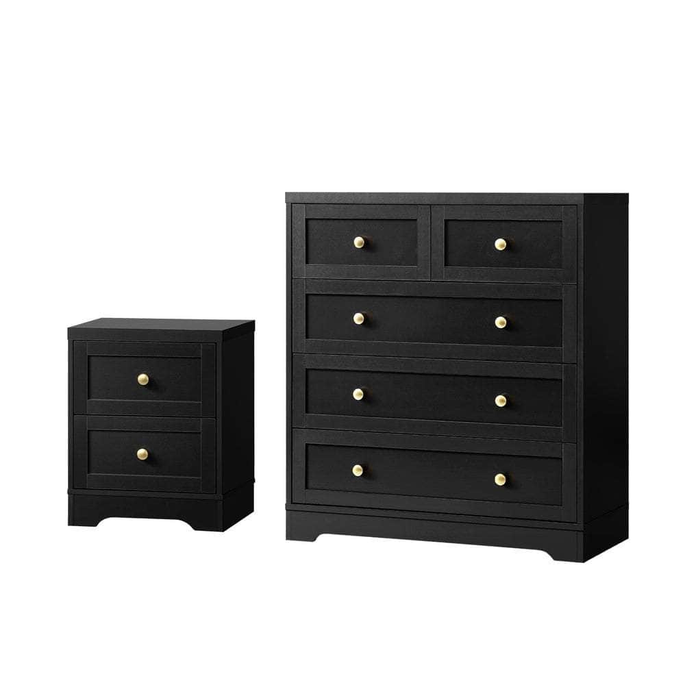 Chest of Drawers and Bedside Table Hamptons Furniture Set Black
