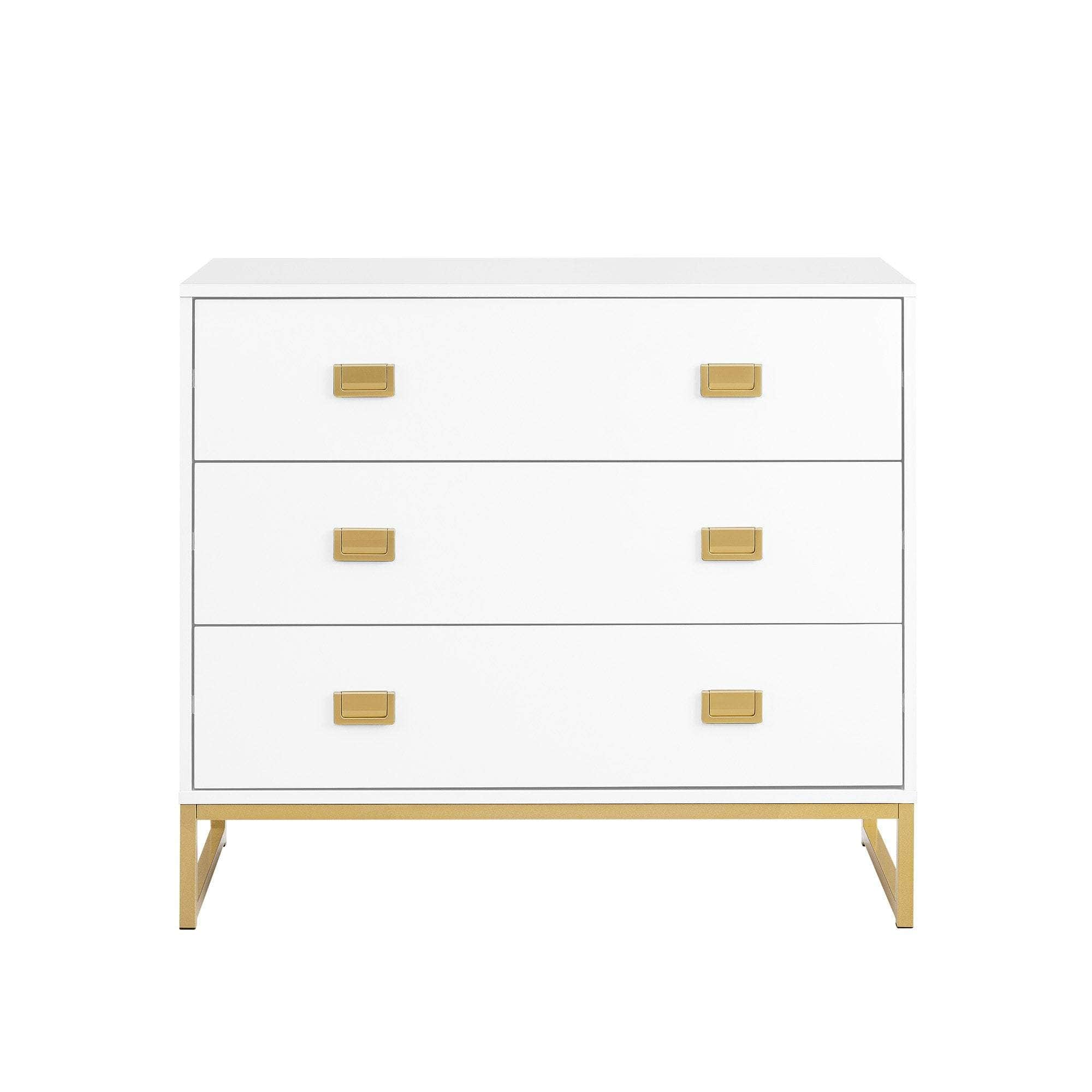 Chest of Drawers Tallboy Dresser White & Gold