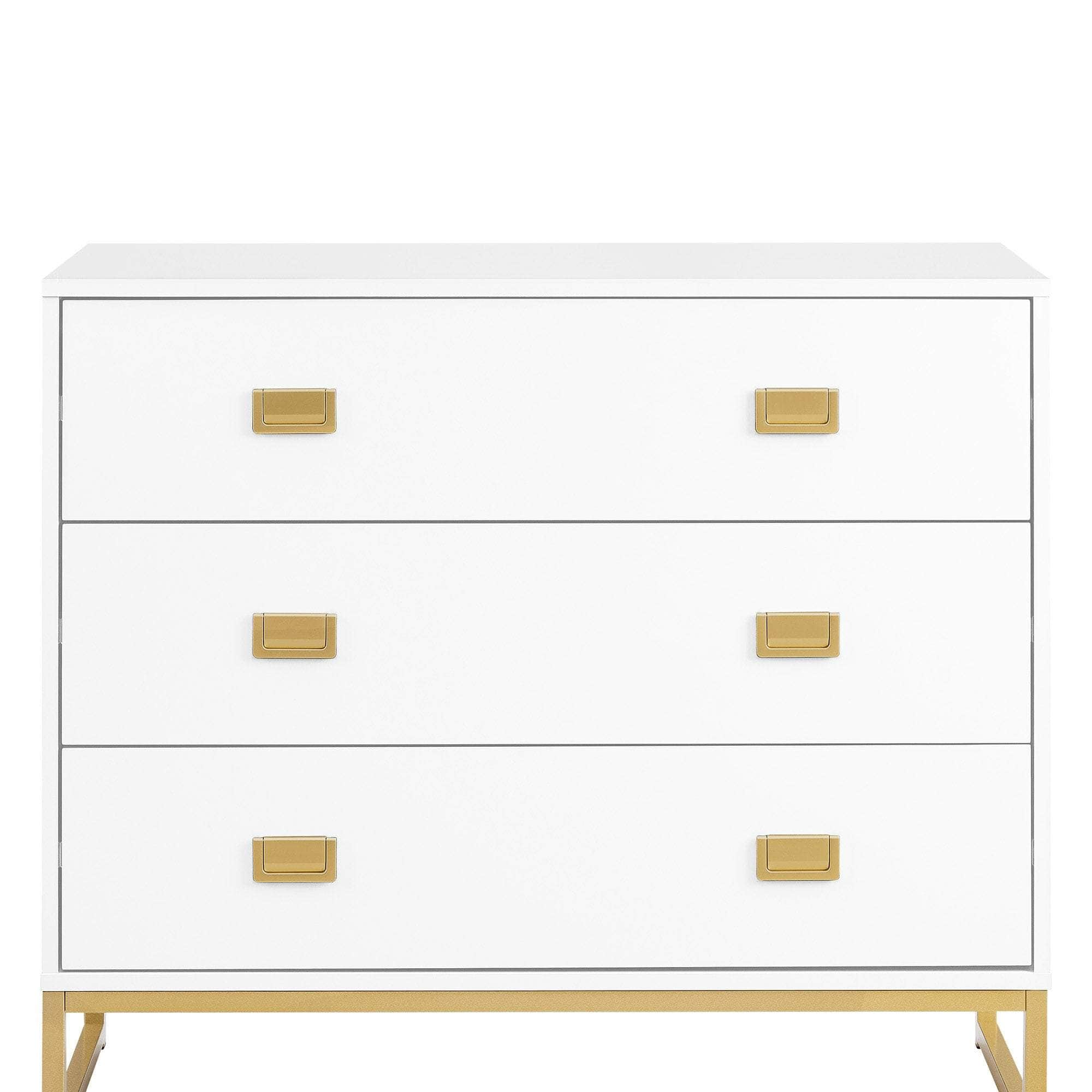 Chest of Drawers Tallboy Dresser White & Gold