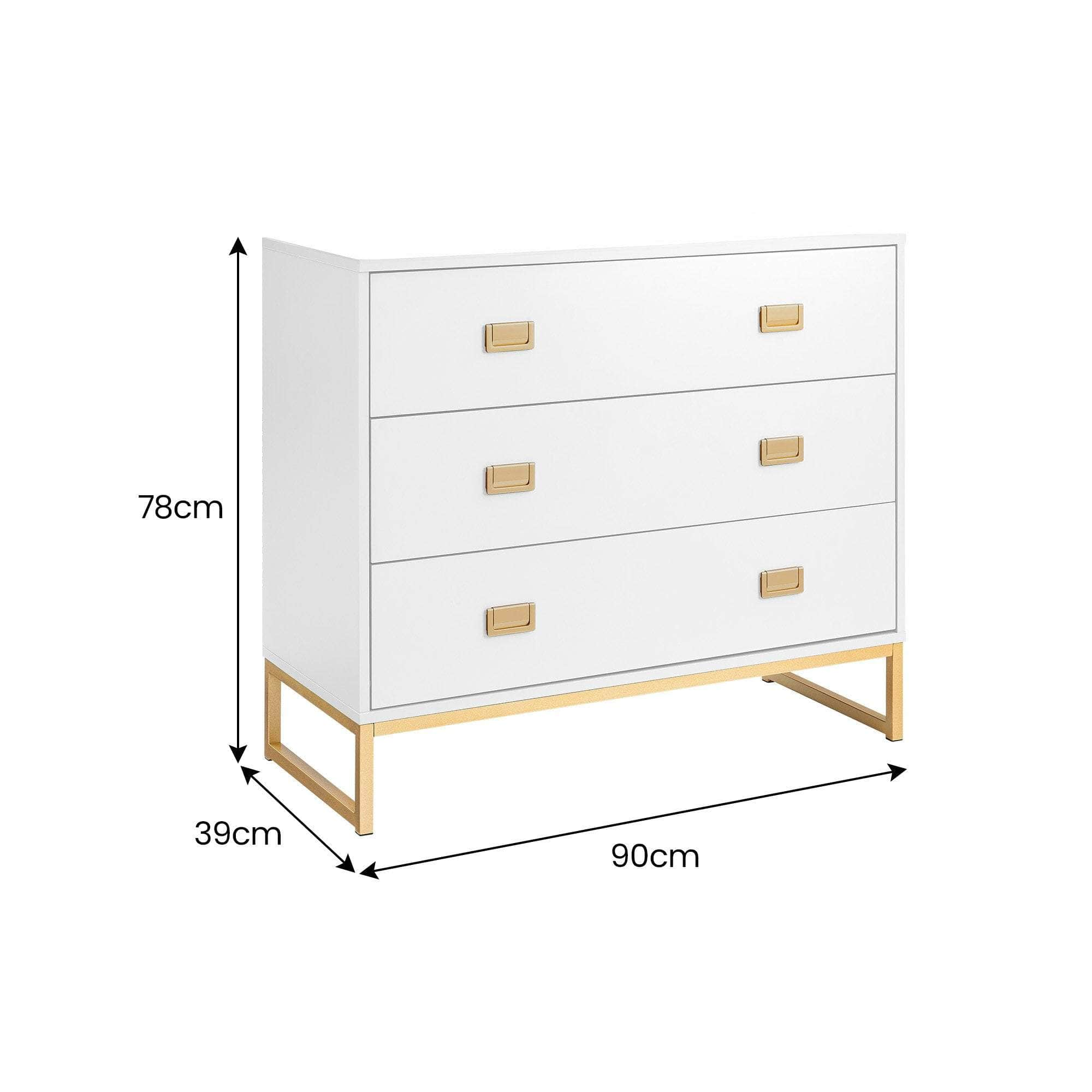 Chest of Drawers Tallboy Dresser White & Gold