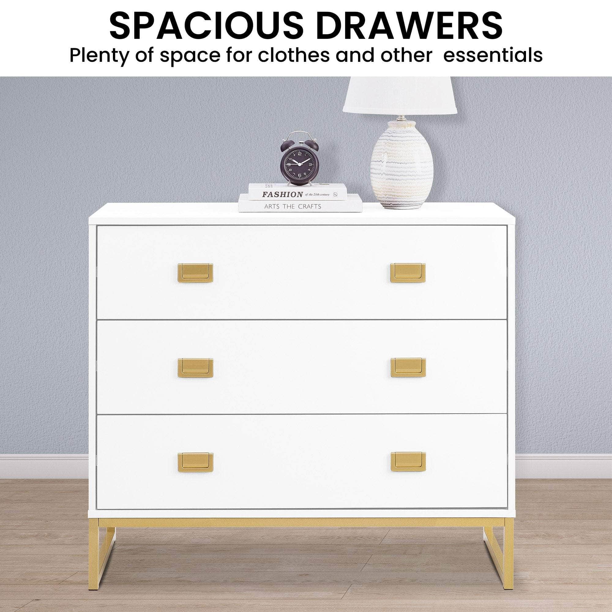 Chest of Drawers Tallboy Dresser White & Gold