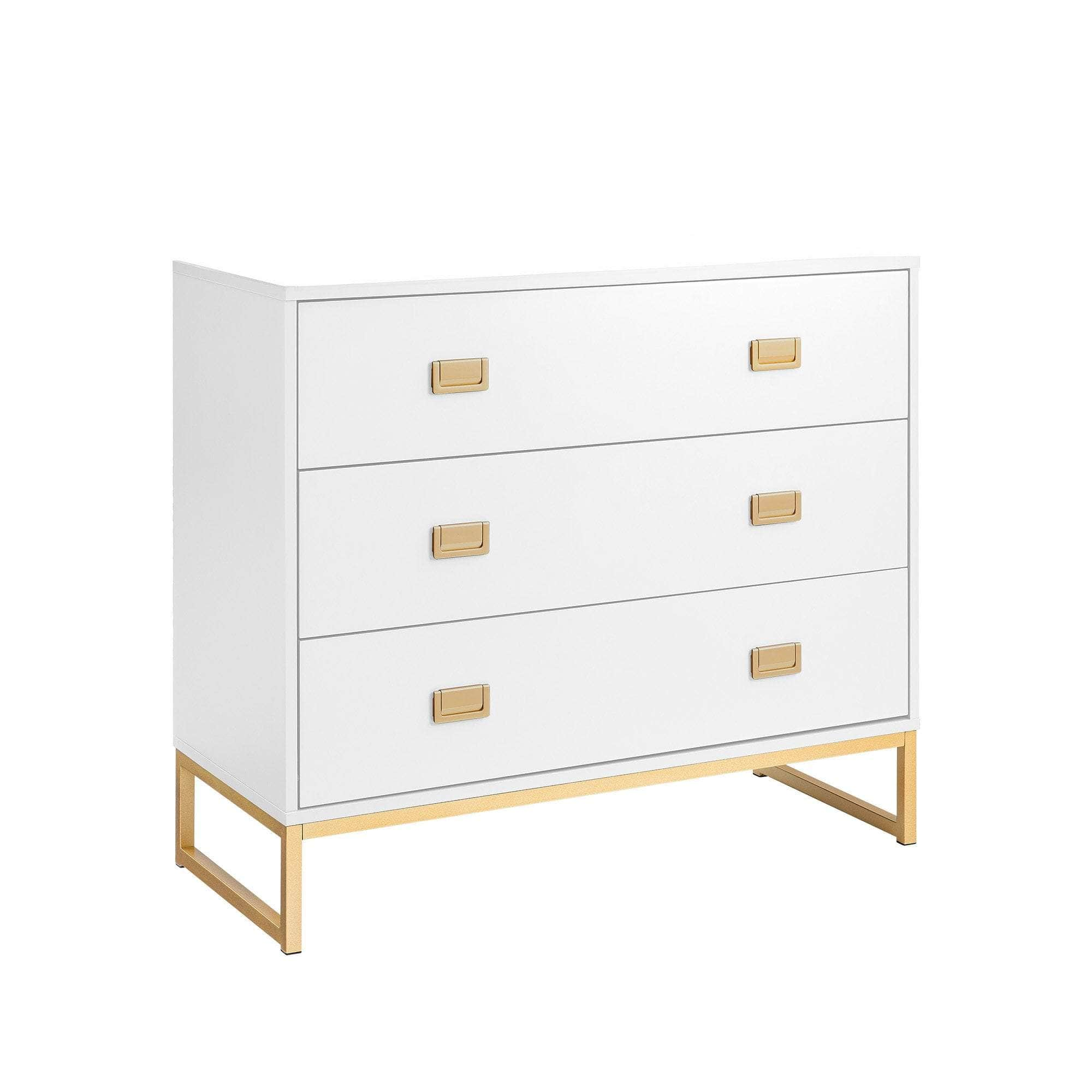 Chest of Drawers Tallboy Dresser White & Gold