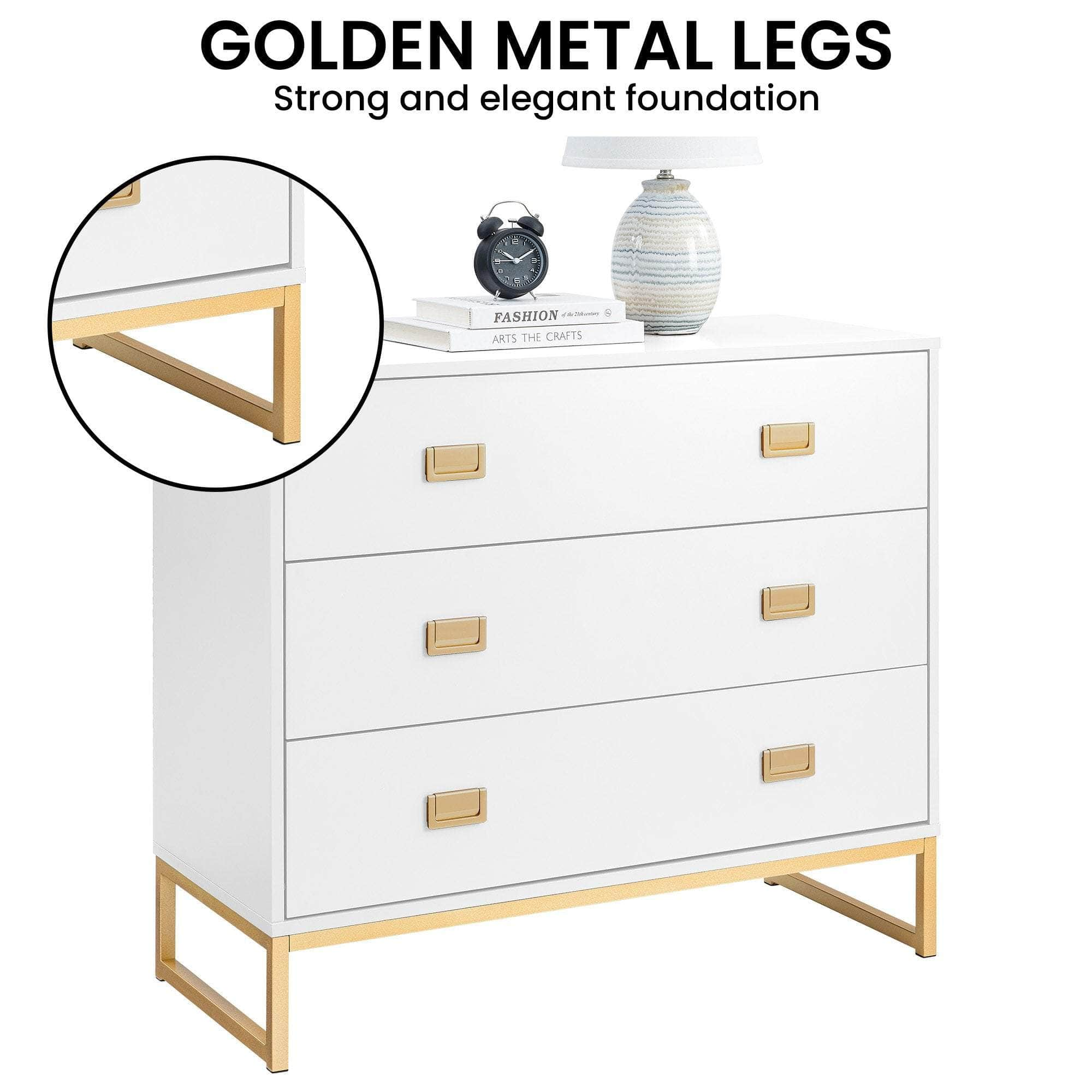 Chest of Drawers Tallboy Dresser White & Gold