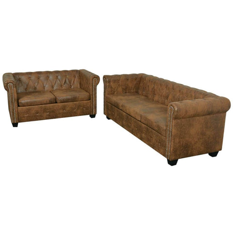 Chesterfield 2-Seater and 3-Seater Sofa Set Brown