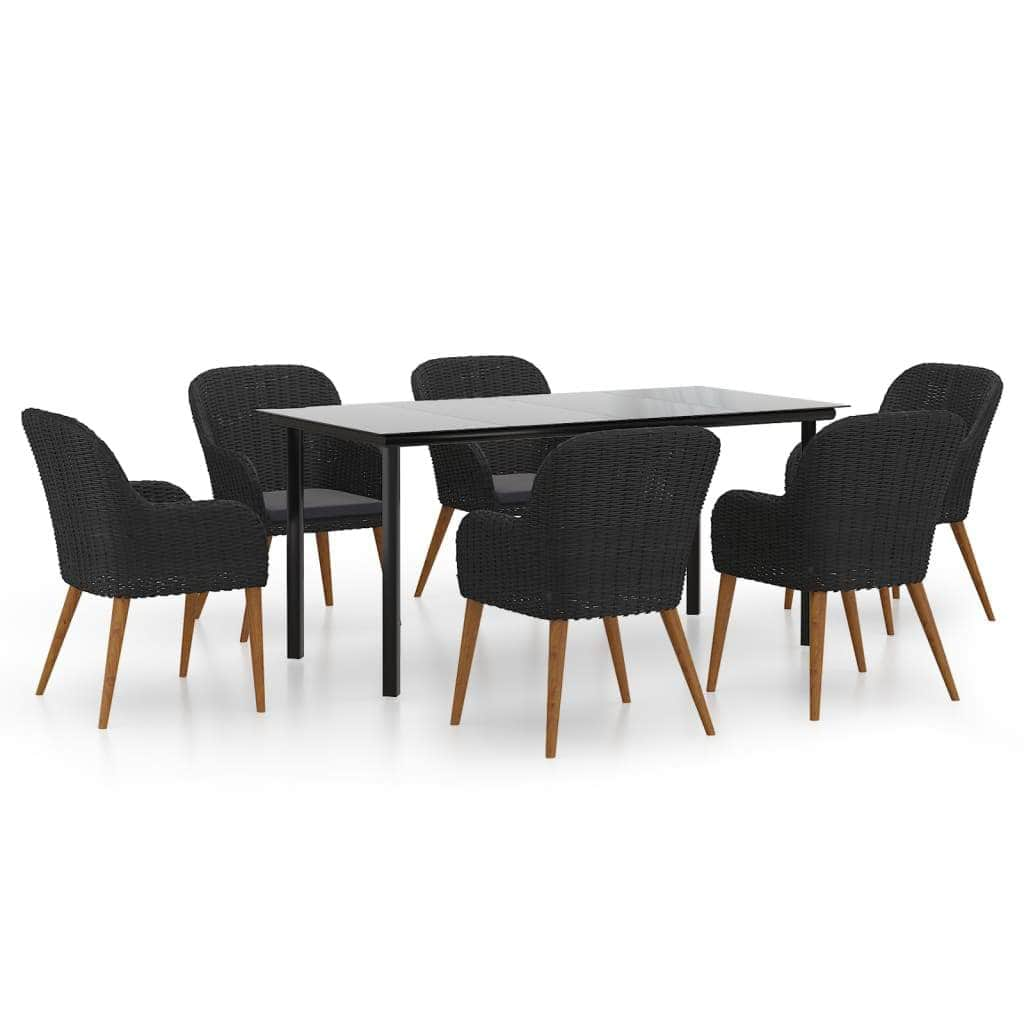 Chic Fresco Dining: 7-Piece Garden Dining Set in Stylish Black with Cushions