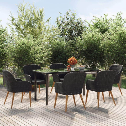 Chic Fresco Dining: 7-Piece Garden Dining Set in Stylish Black with Cushions