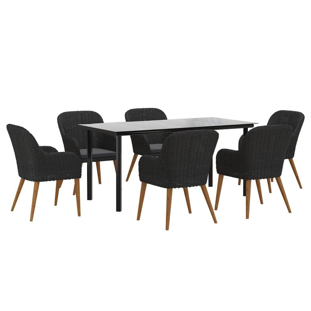 Chic Fresco Dining: 7-Piece Garden Dining Set in Stylish Black with Cushions