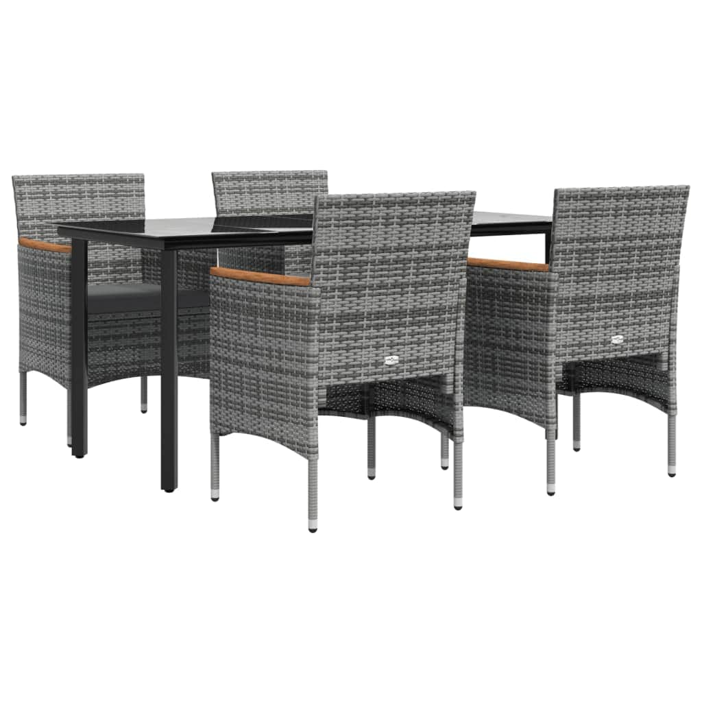 Chic Harmony: 5-Piece Garden Dining Set with Grey Cushions and Black Accents