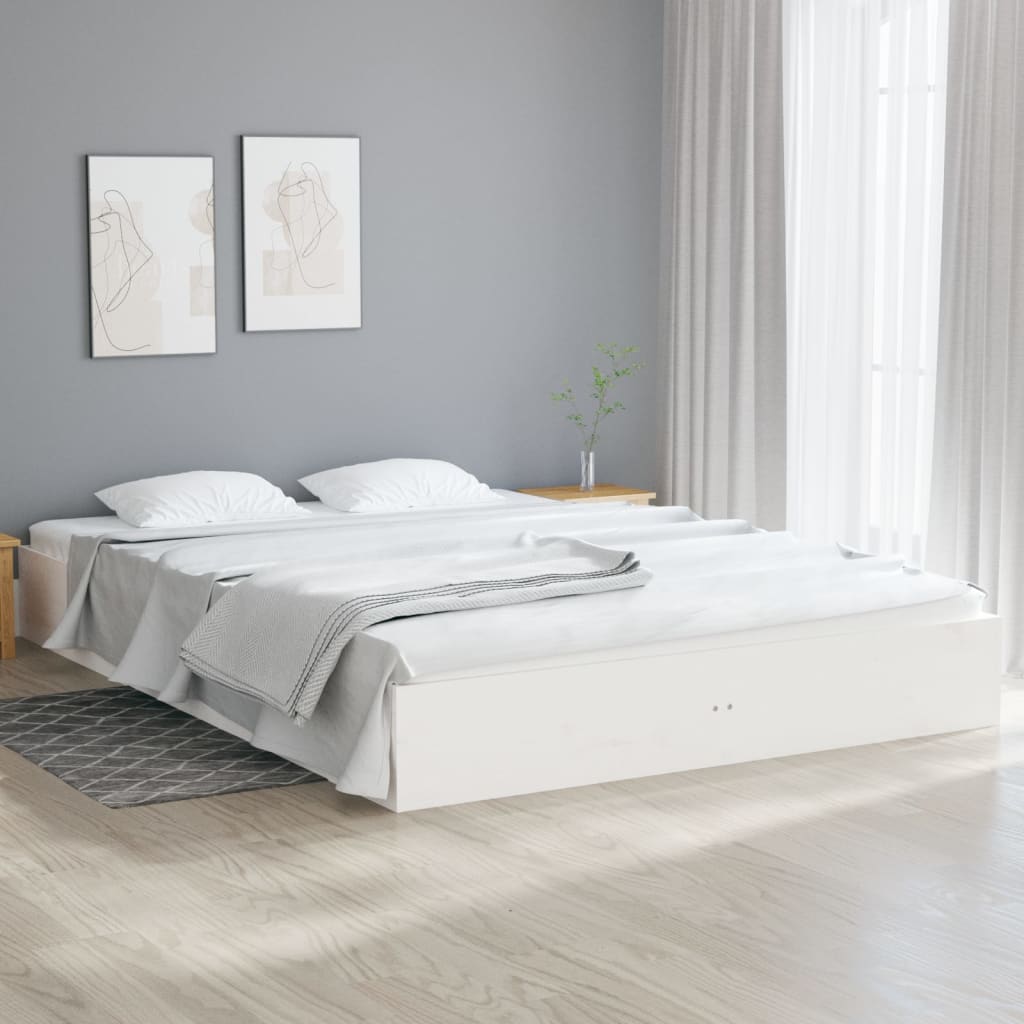 Chic White Solid Wood Bed Frame