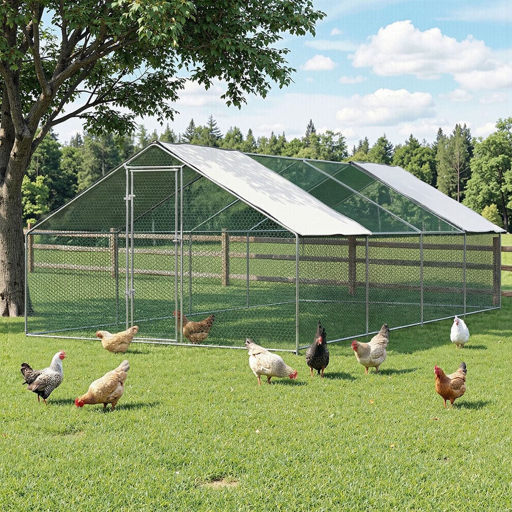 Chicken Coop Cage 3X8X2M Galvanised Steel with Coop & Hutch Accessories
