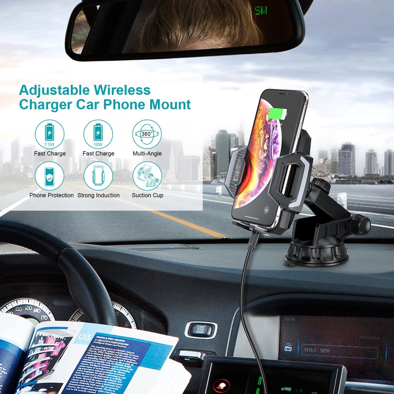 Fast Qi Wireless Car Charging Dock | Choetech