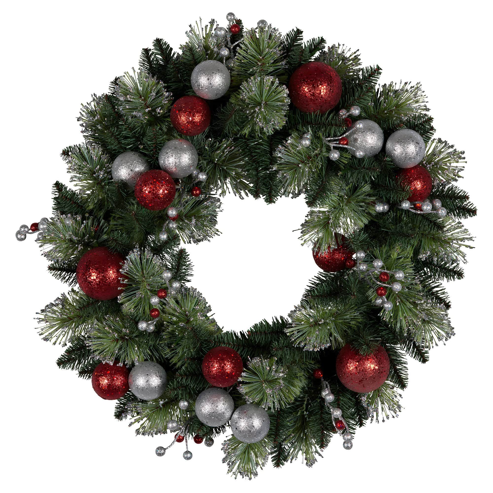 Christabelle 61cm Christmas Wreath with LED Lights Baubles Berries Red Silver Front Door