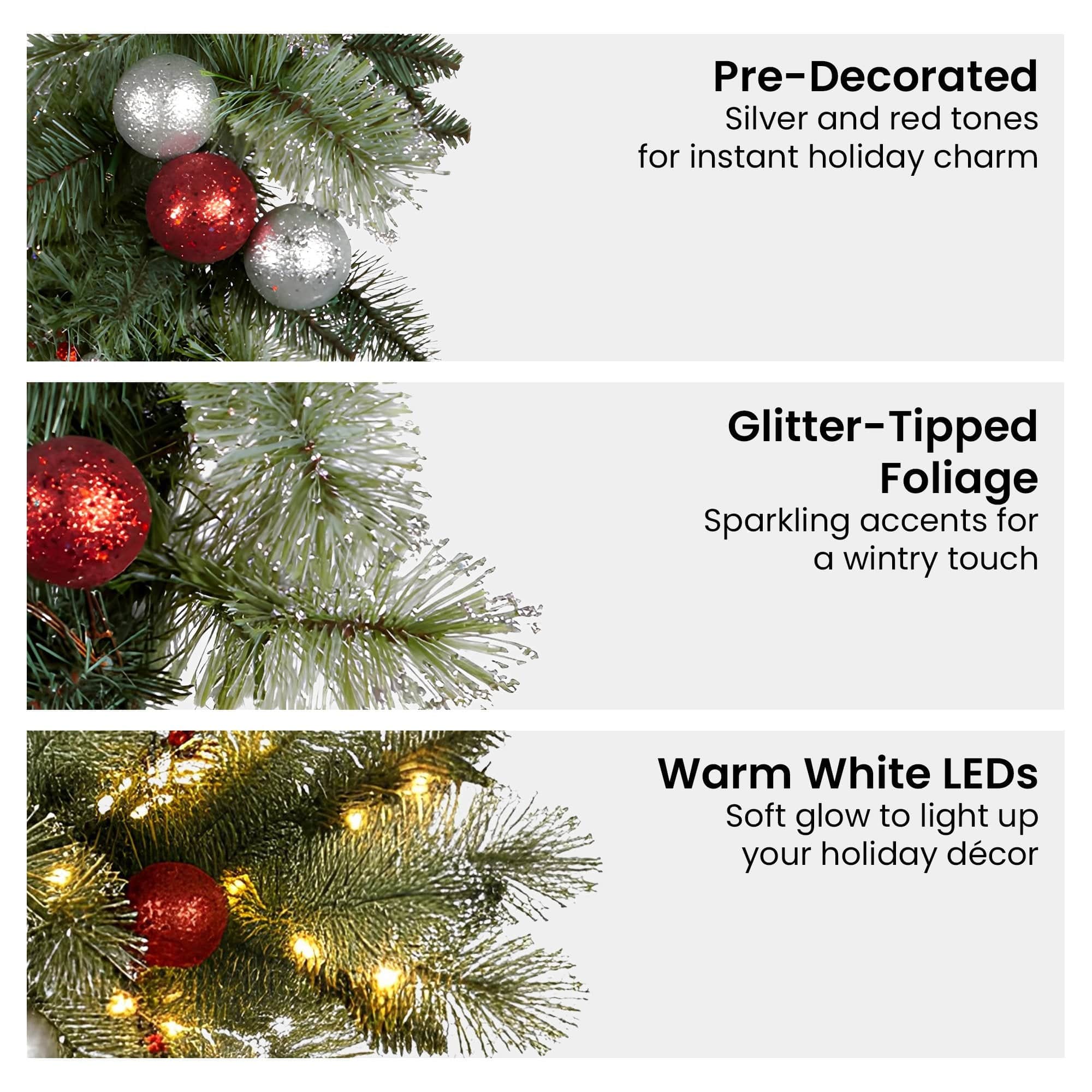 Christabelle 61cm Christmas Wreath with LED Lights Baubles Berries Red Silver Front Door