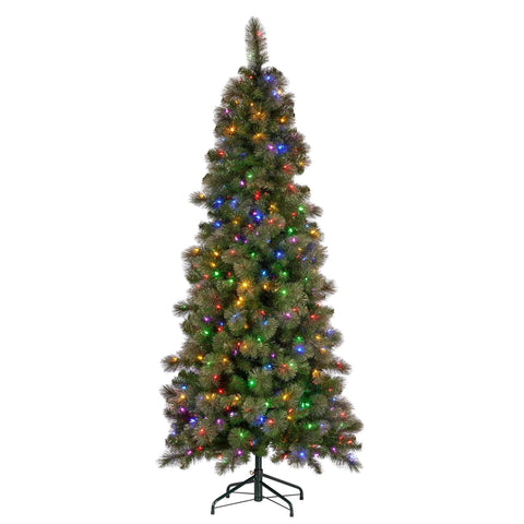 Christabelle 7.5ft Christmas Tree Slim Glittery Gold Pine LED Lights Xmas Decor