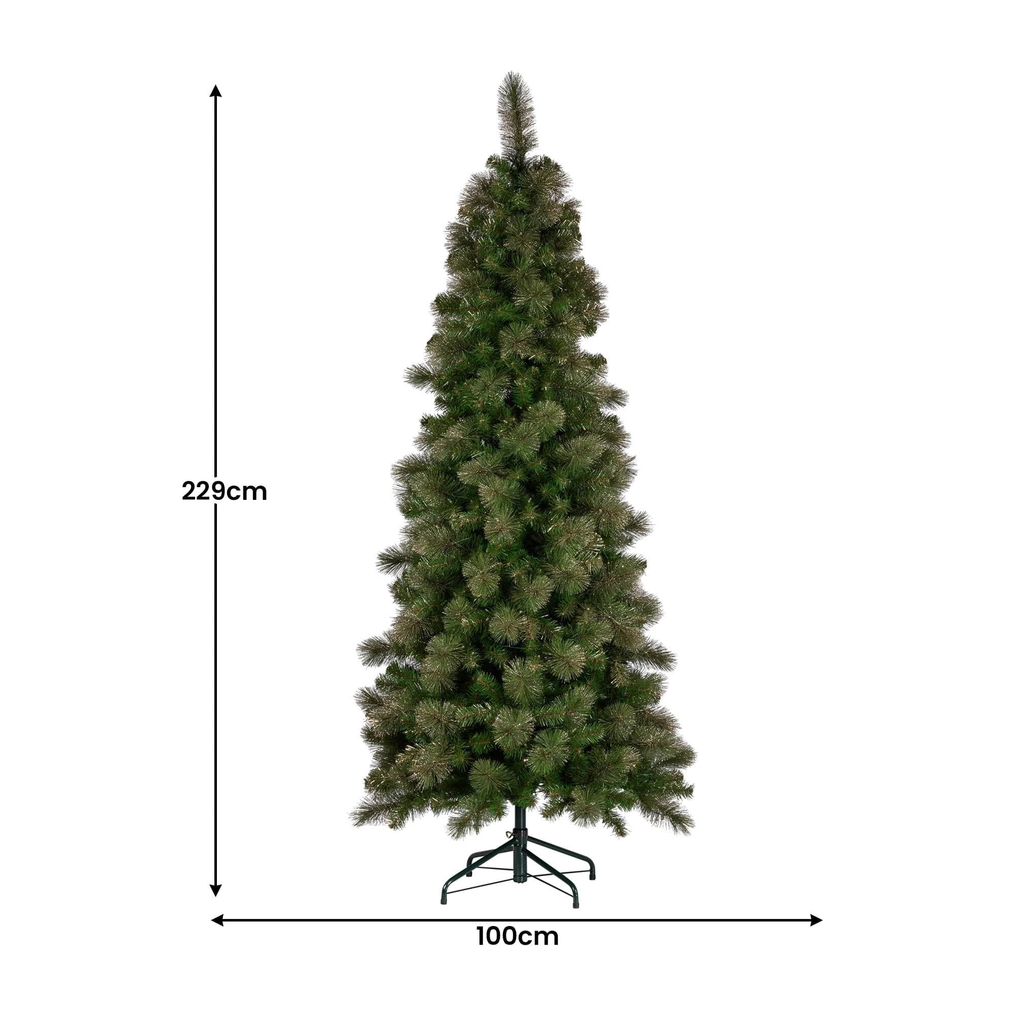 Christabelle 7.5ft Christmas Tree Slim Glittery Gold Pine LED Lights Xmas Decor