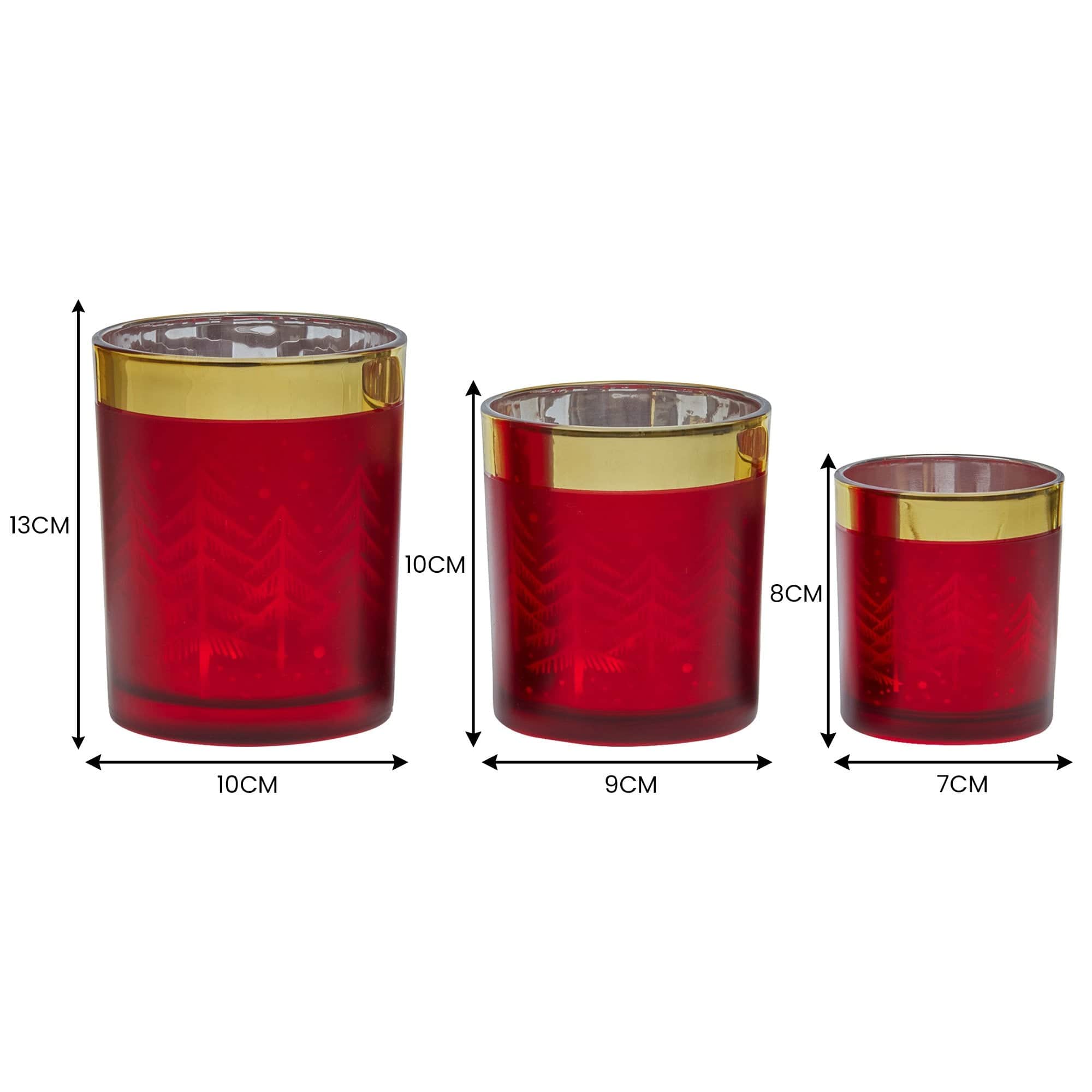 Christmas Candle Jar Set of 3 Red and Gold Holiday Candle Holders | Red colour