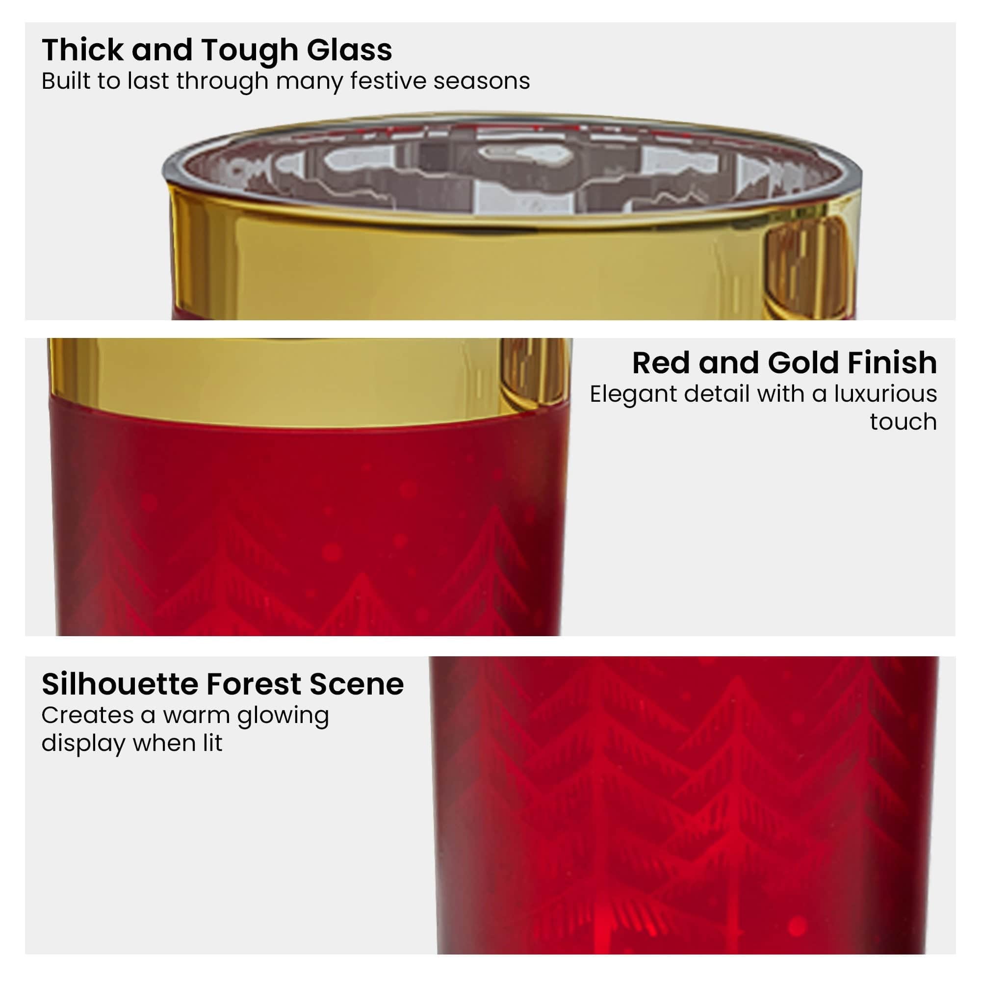 Christmas Candle Jar Set of 3 Red and Gold Holiday Candle Holders with Red colour
