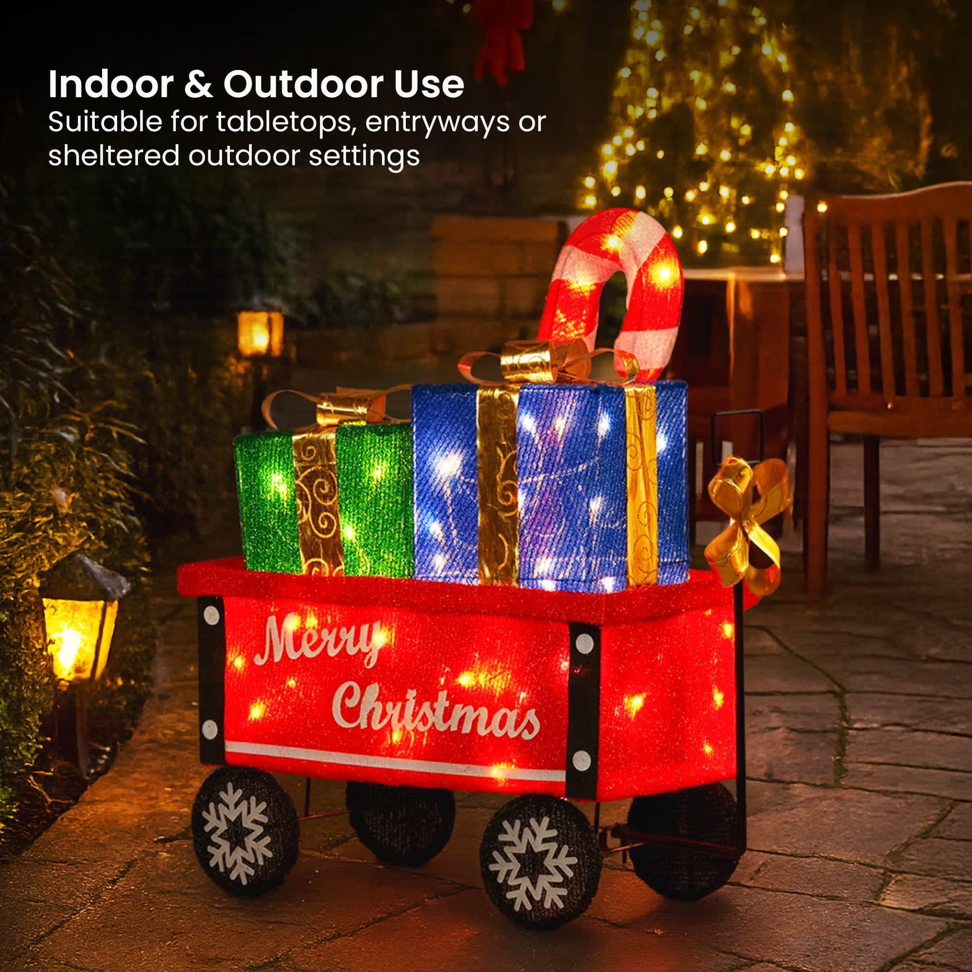Christmas Cart Display Candy Cane Presents LED Lights Indoor Outdoor