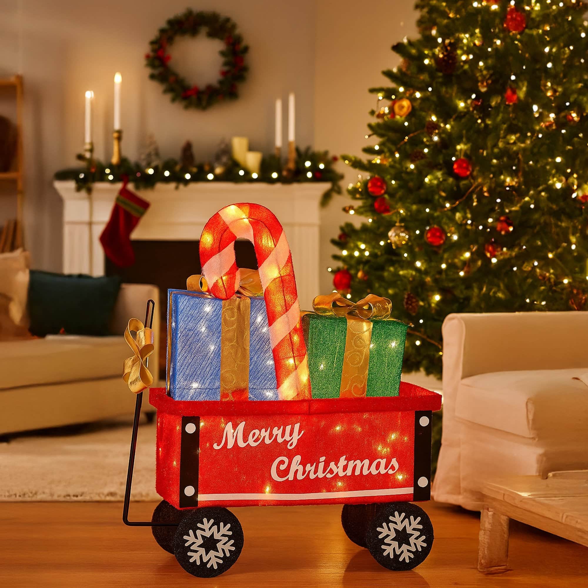 Christmas Cart Display Candy Cane Presents LED Lights Indoor Outdoor