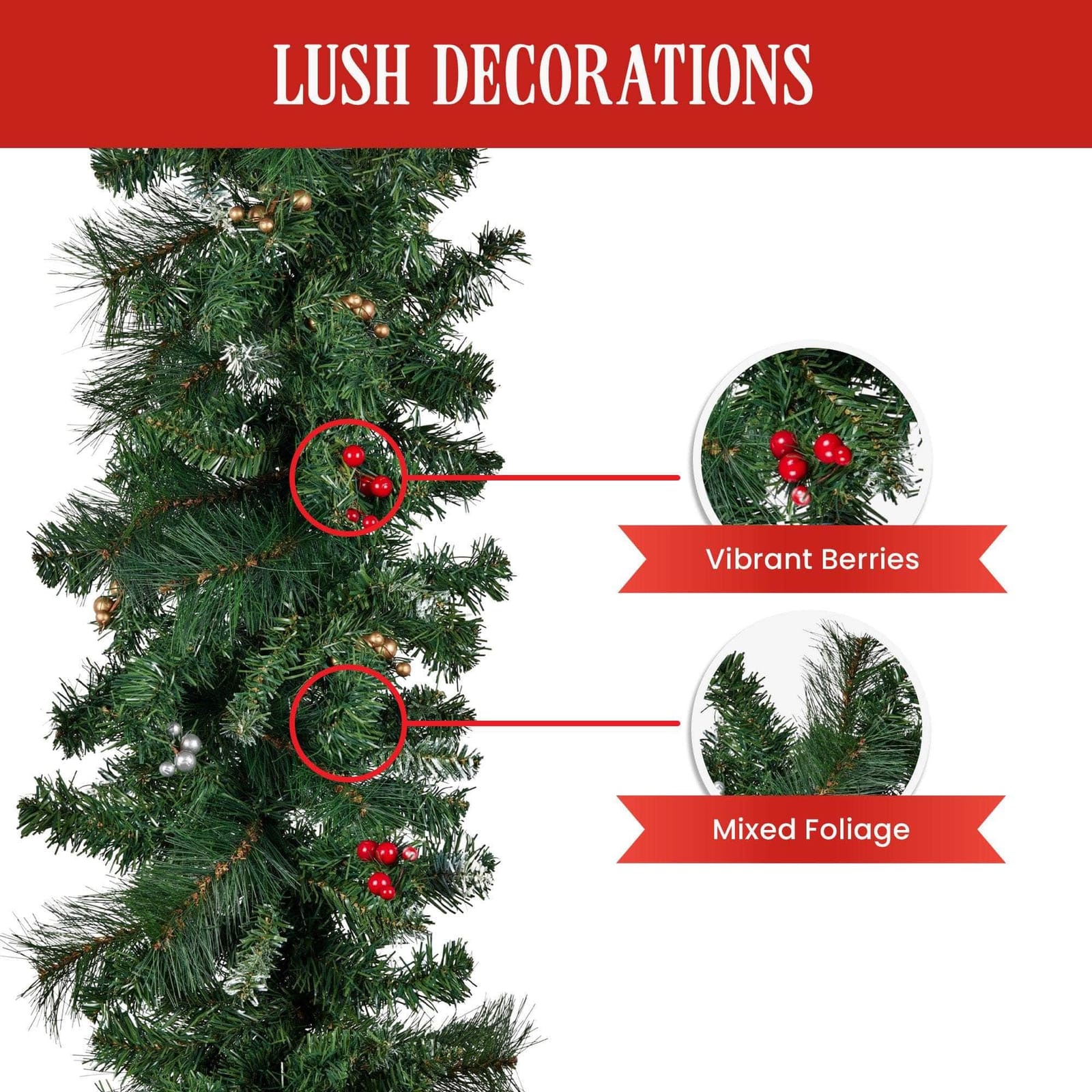 Christmas Garland with Berries - 305cm with living other