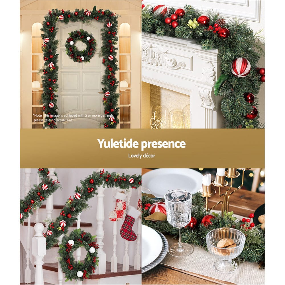 Festive 2.7M Christmas Garland with Ornaments for Tree Décor with Christmas Wreaths & Garlands