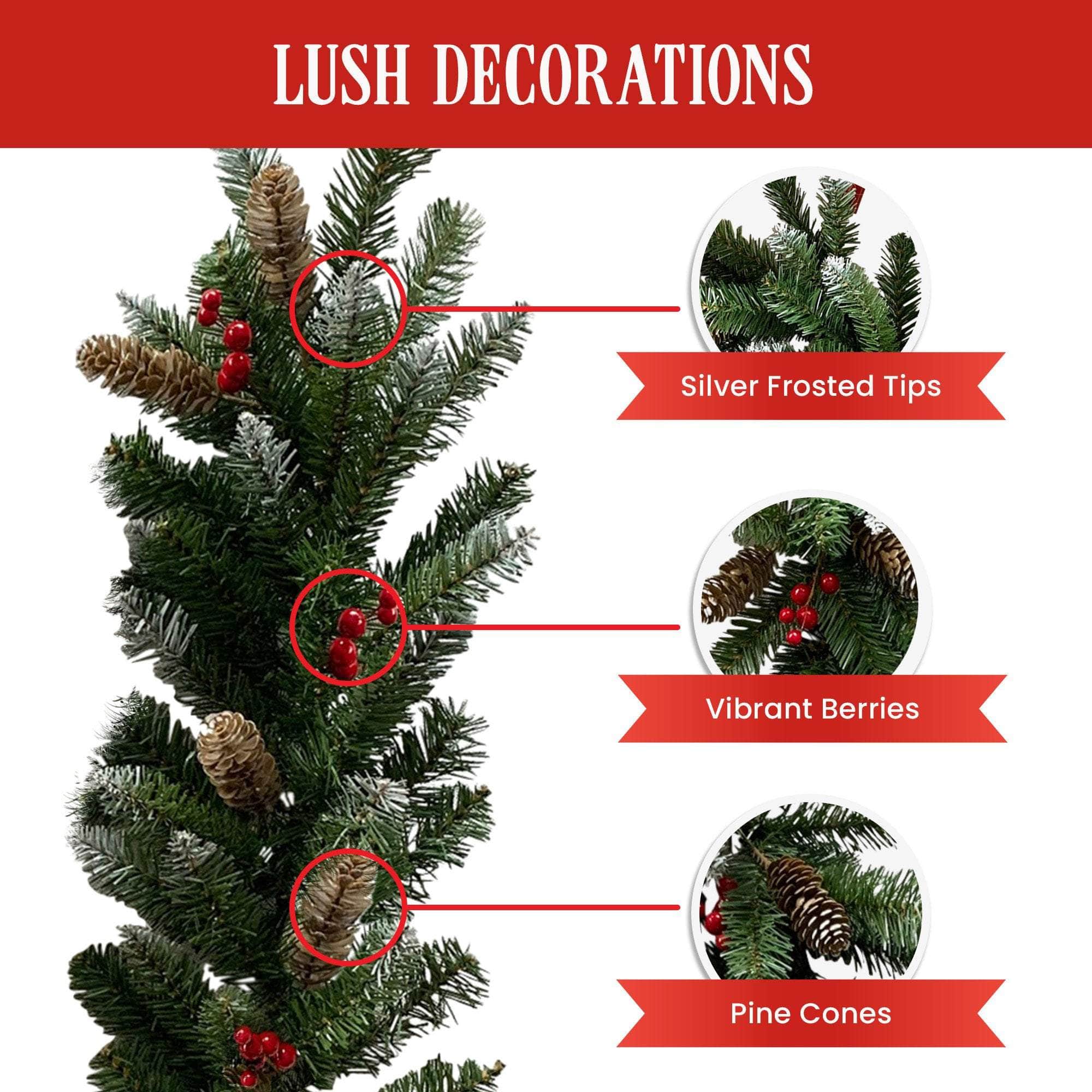 Pine finish - Christmas Garland with Pine Cones & Berries - 274cm