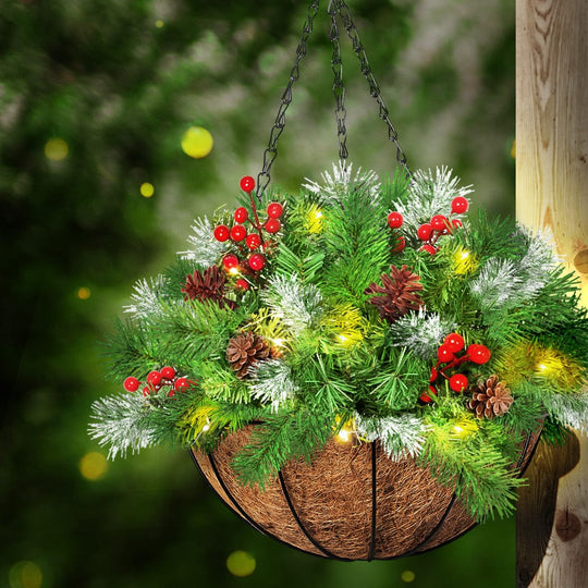 Christmas Hanging Basket Ornaments 25CM - Led Lights Home Garden