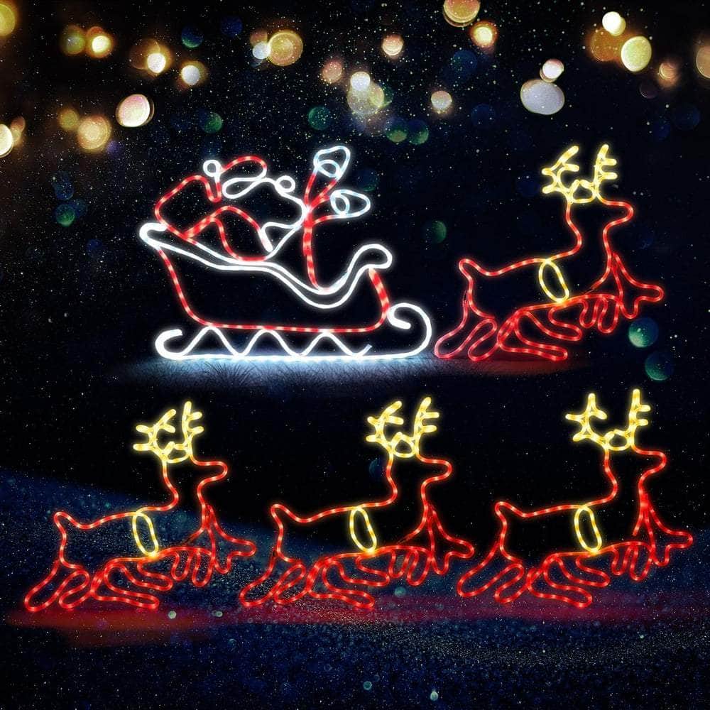 Christmas Light LED Motif Rope Lights Santa Riding 4 Reindeer