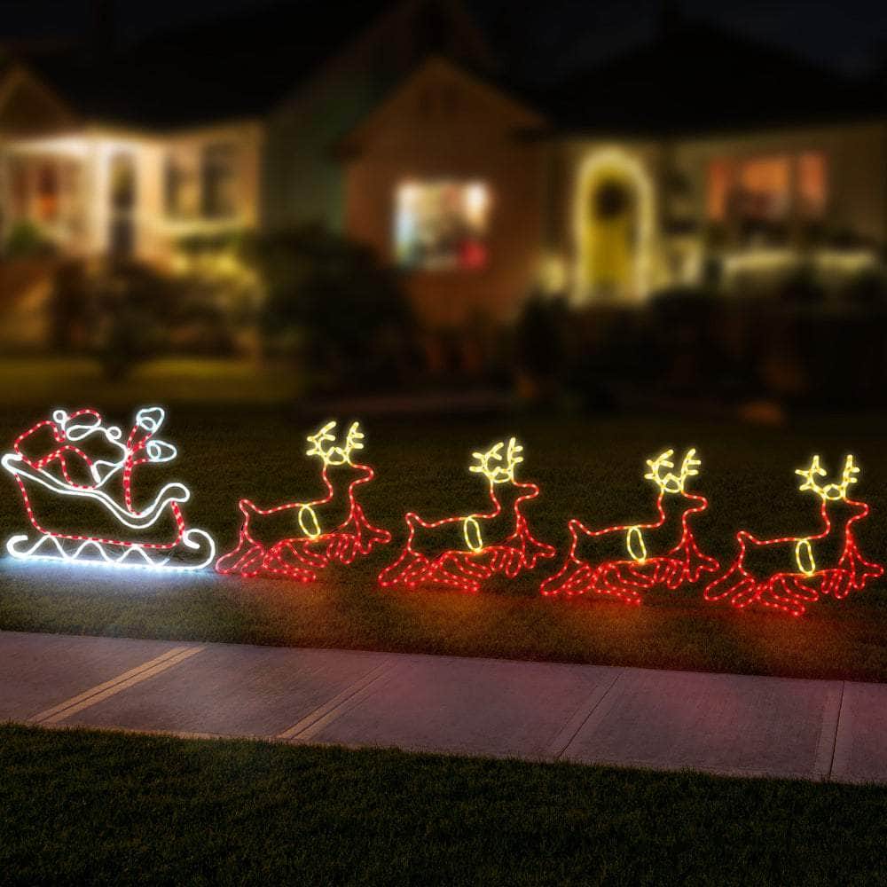 Christmas Light LED Motif Rope Lights Santa Riding 4 Reindeer