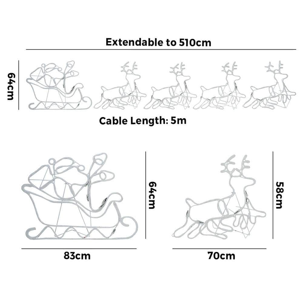 Christmas Light LED Motif Rope Lights Santa Riding 4 Reindeer