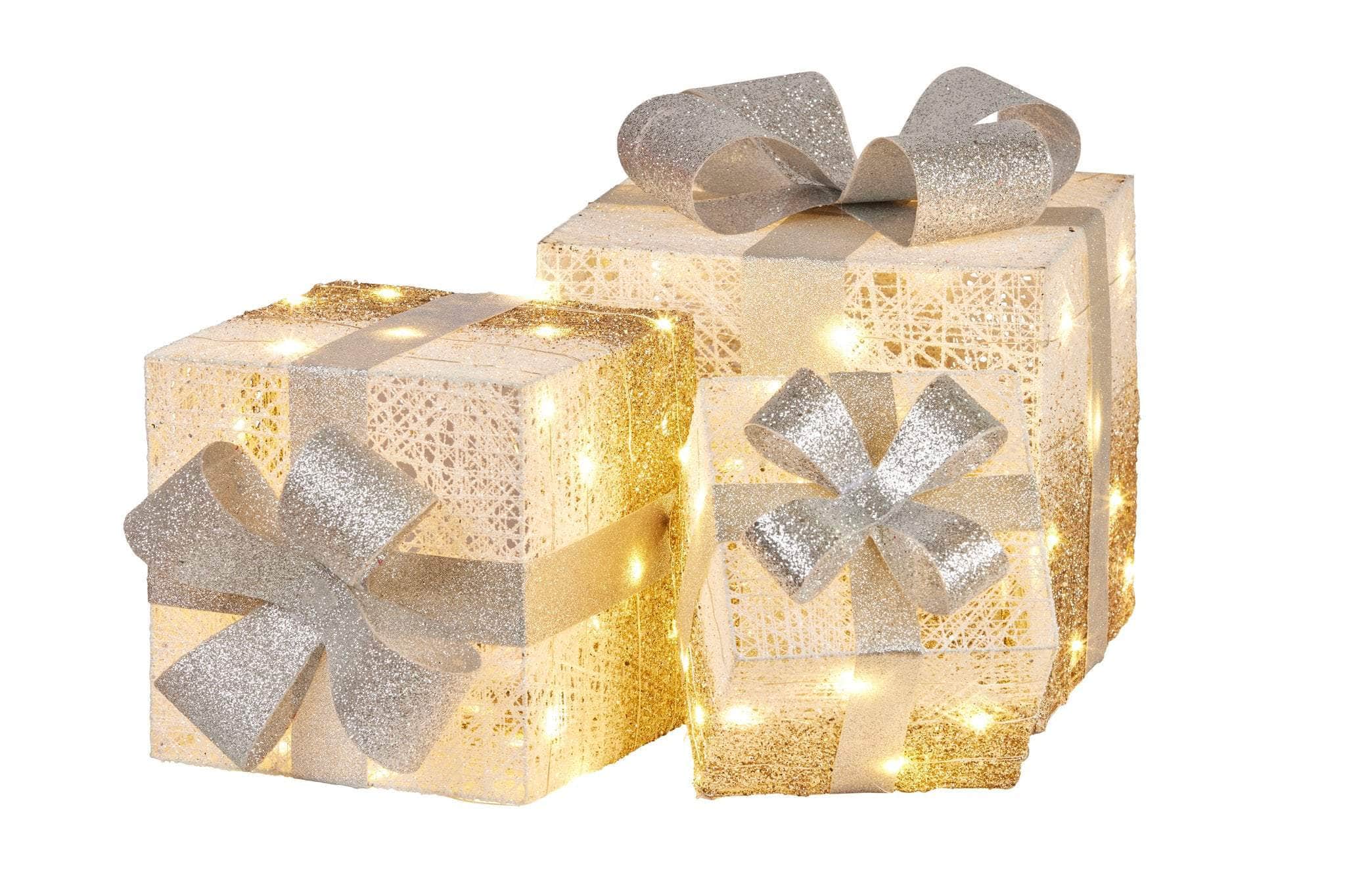 Christmas Present Display Set with Lights Champagne Finish | Christmas