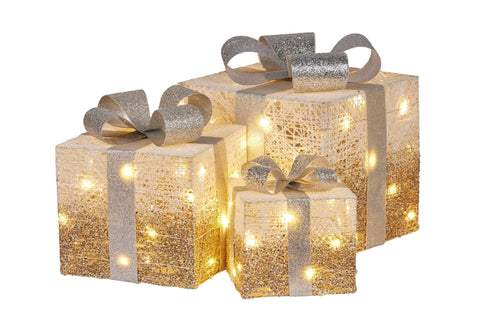 Christmas Present Display Set with Lights Champagne Finish