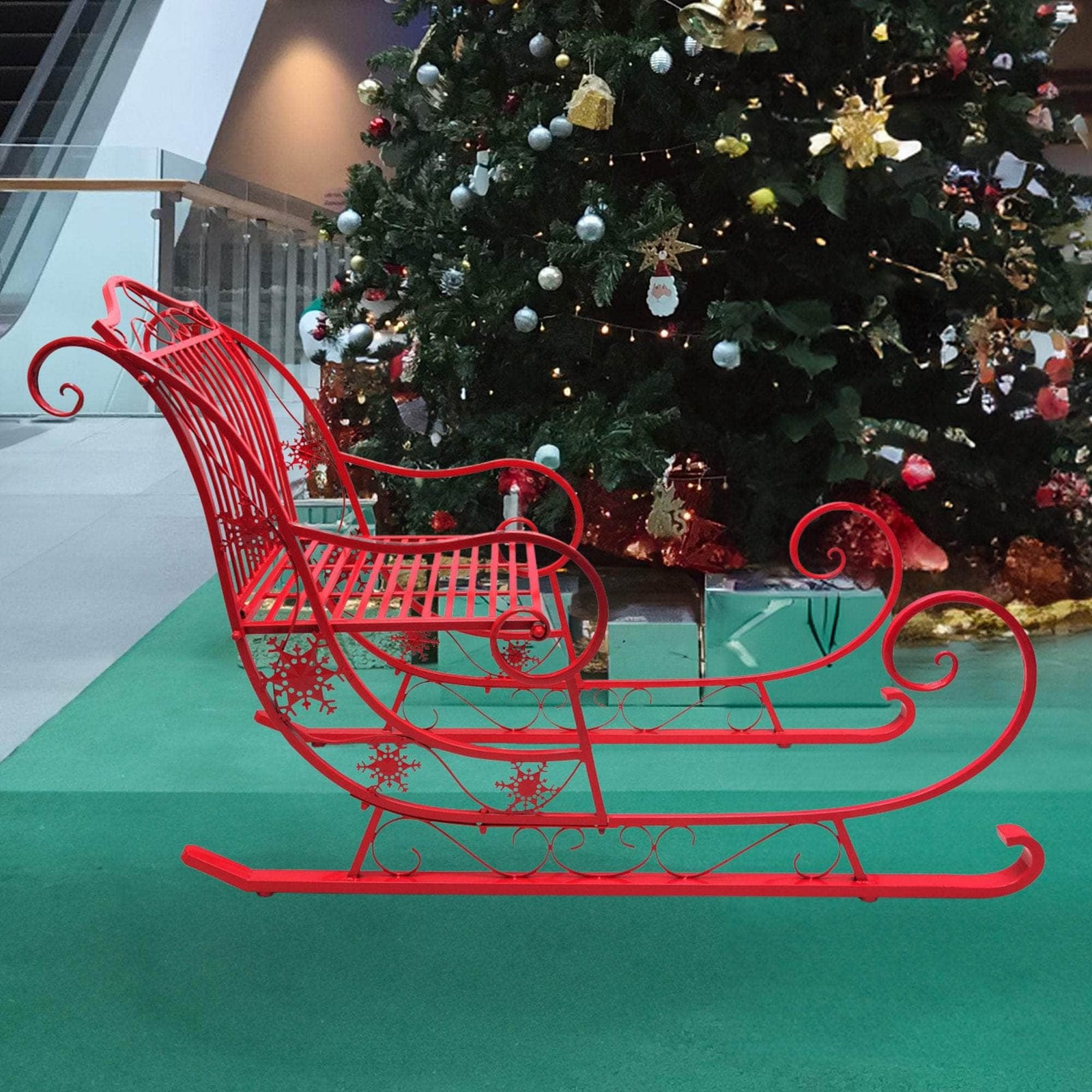 Christmas - Christmas Sleigh with Red Finish- Metal 150cm