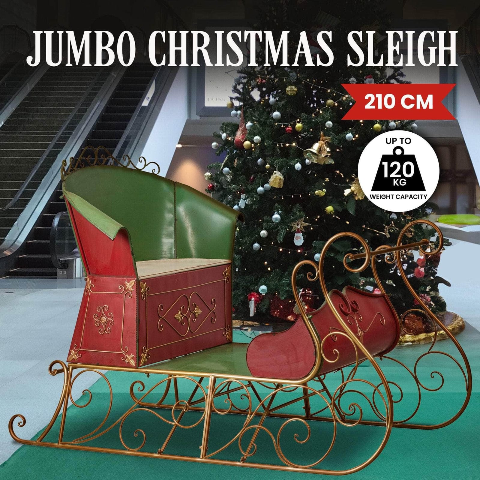 Jumbo Life Size Rustic Christmas Sleigh Display - 210cm | living other