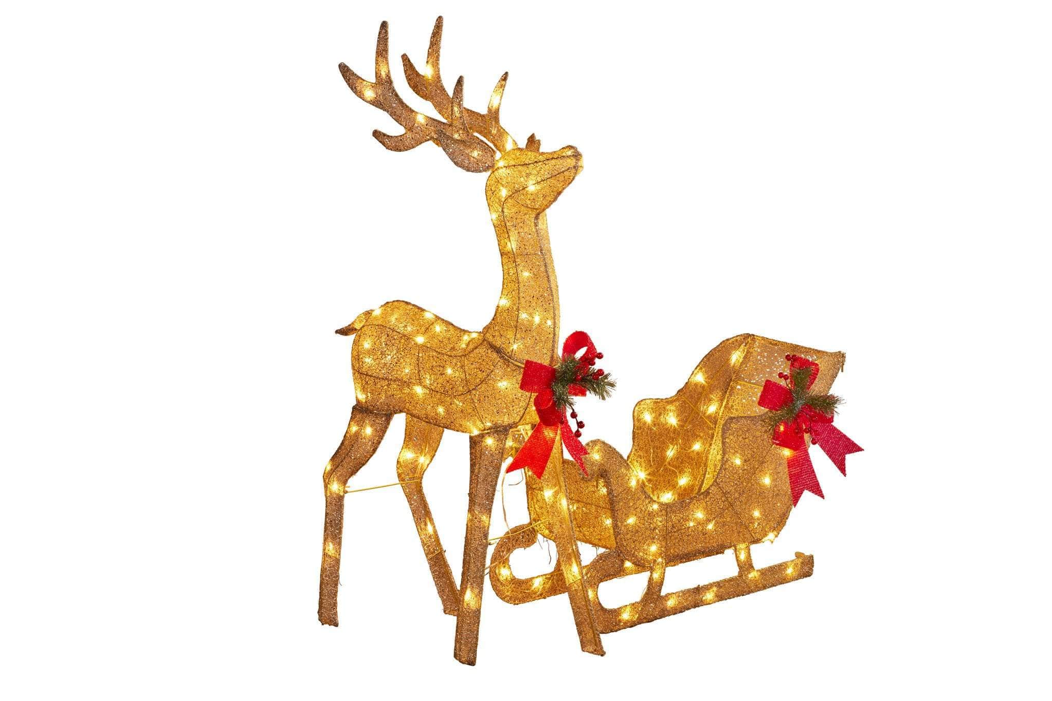 Christmas Sleigh & Reindeer Set with Lights 148cm