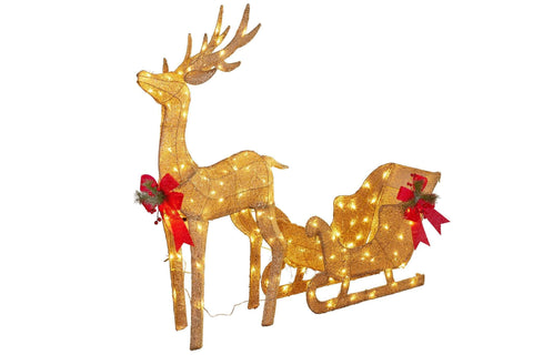 Christmas Sleigh & Reindeer Set with Lights 148cm