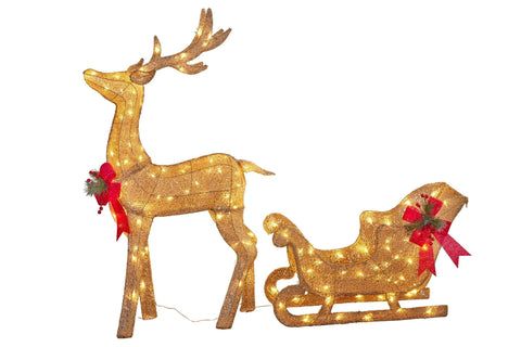 Christmas Sleigh & Reindeer Set with Lights 148cm