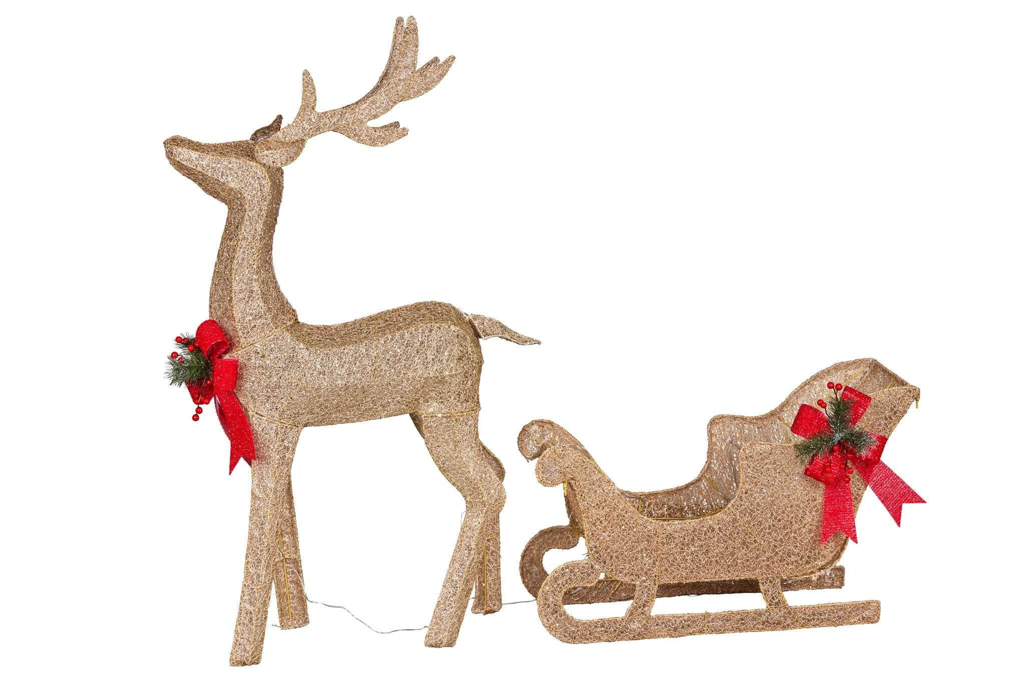 Christmas Sleigh & Reindeer Set with Lights 148cm