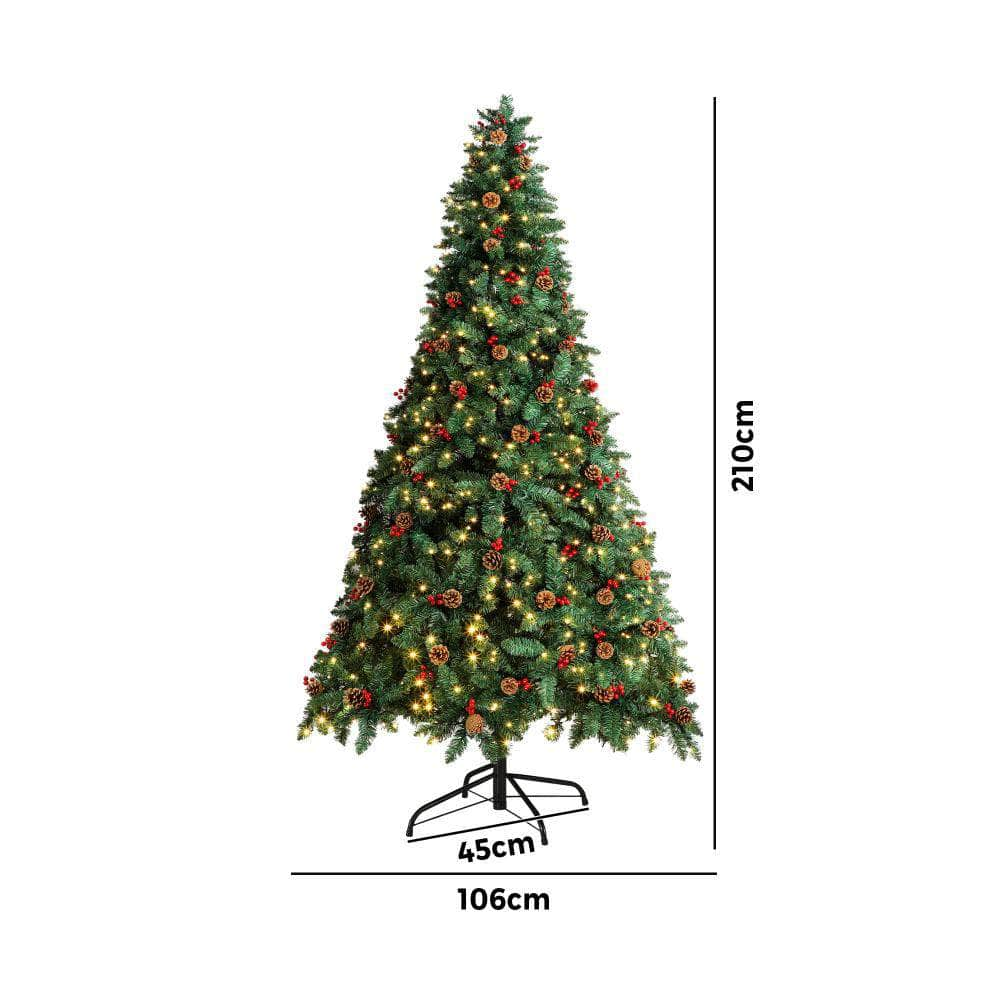 Christmas Tree 1.8M Xmas Decorations Green w/ LED Light and Pine Cones