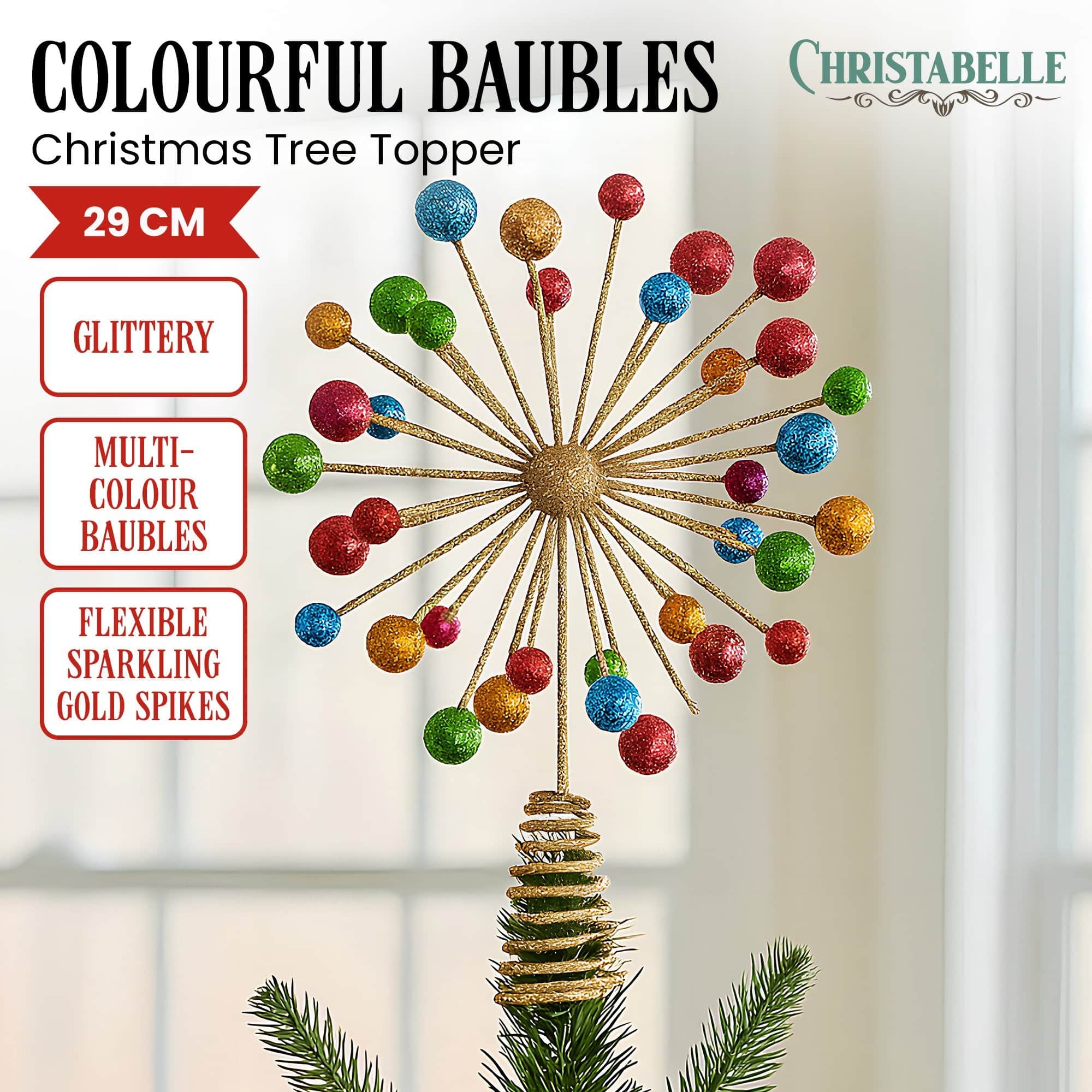 Gold colour - Christmas Tree Topper Glittery Baubles Gold Decoration Multi-Colour Ornaments