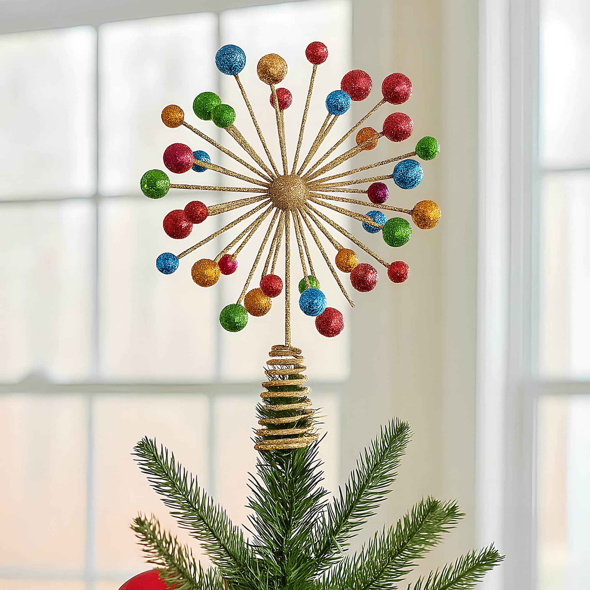 Christmas Tree Topper Glittery Baubles Gold Decoration Multi-Colour Ornaments, Gold colour
