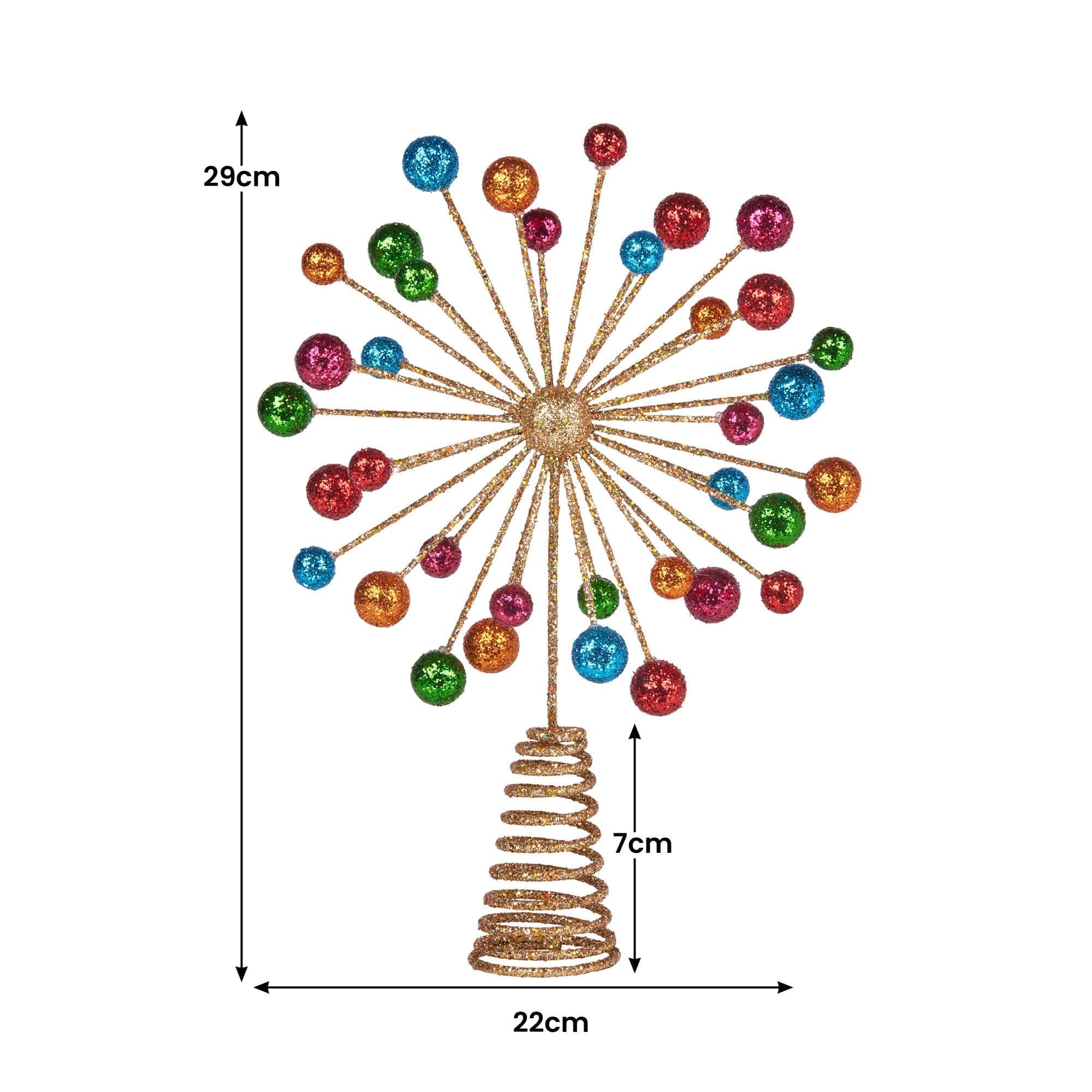 Christmas Tree Topper Glittery Baubles Gold Decoration Multi-Colour Ornaments | Gold colour