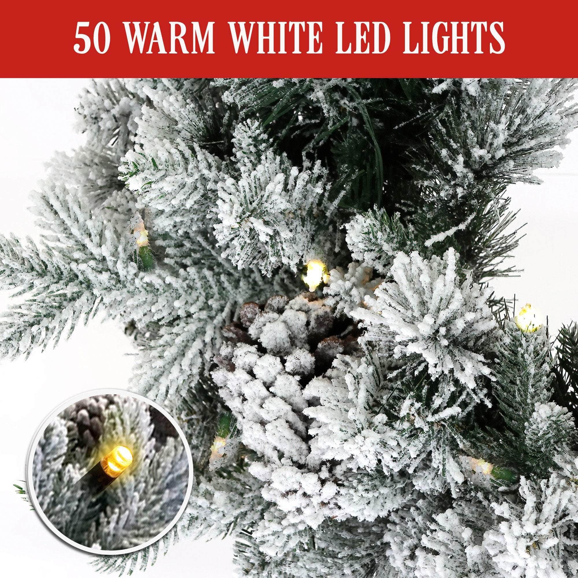 Christmas Wreath with Lights - 61cm Snowy Dorchester