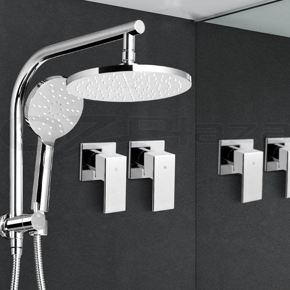 Chrome Handheld Round High Pressure Rain Shower Head Set With Twins Tap