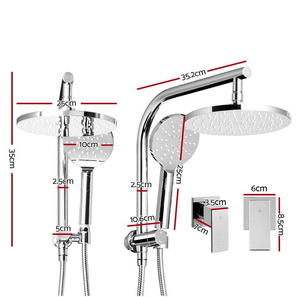 Chrome Handheld Round High Pressure Rain Shower Head Set With Twins Tap