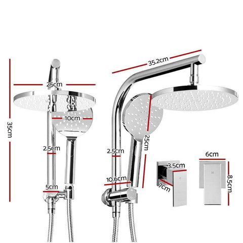 Chrome Handheld Round High Pressure Rain Shower Head Set With Twins Tap