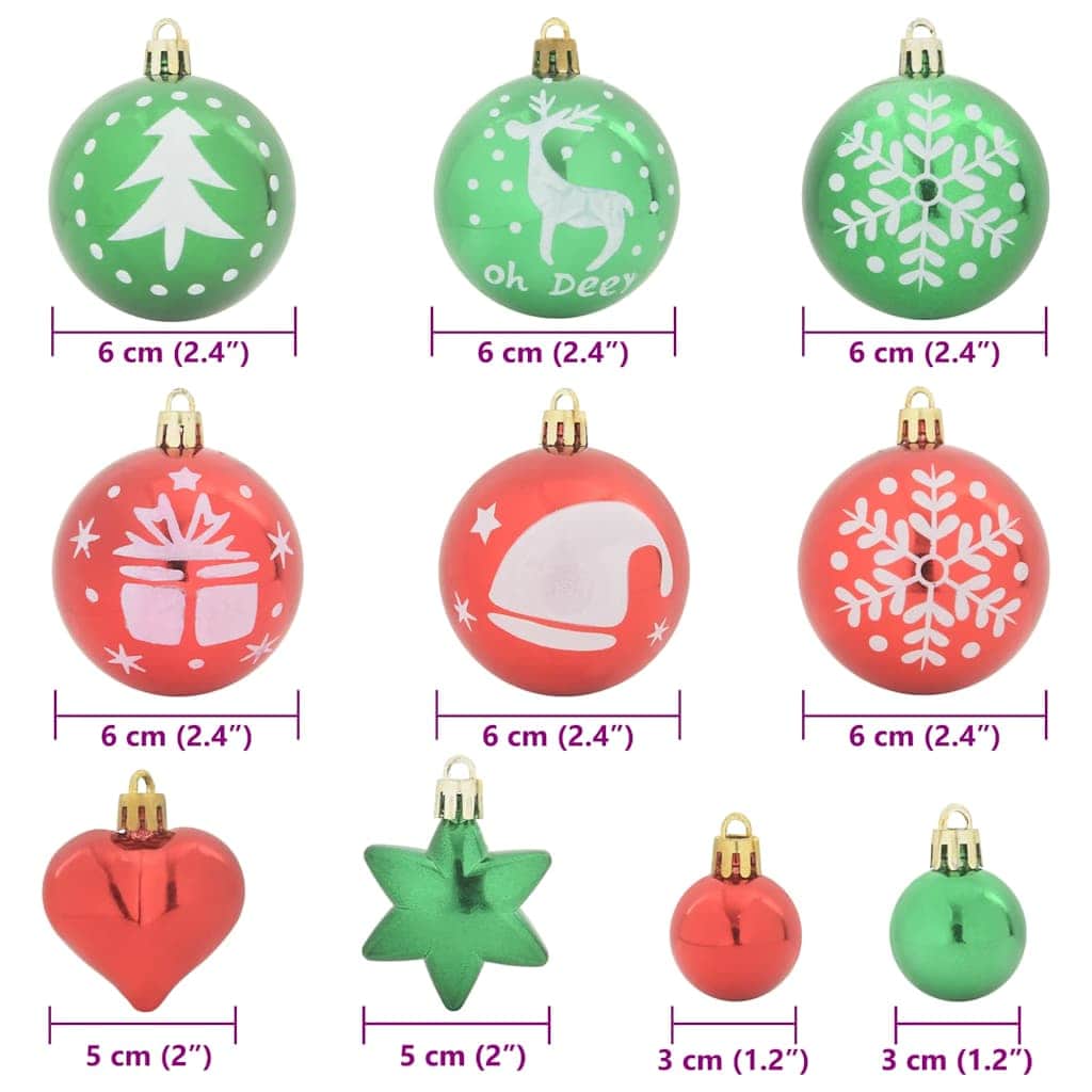 Classic Christmas Bauble Set 40 pcs Red and Green - Sturdy Frame