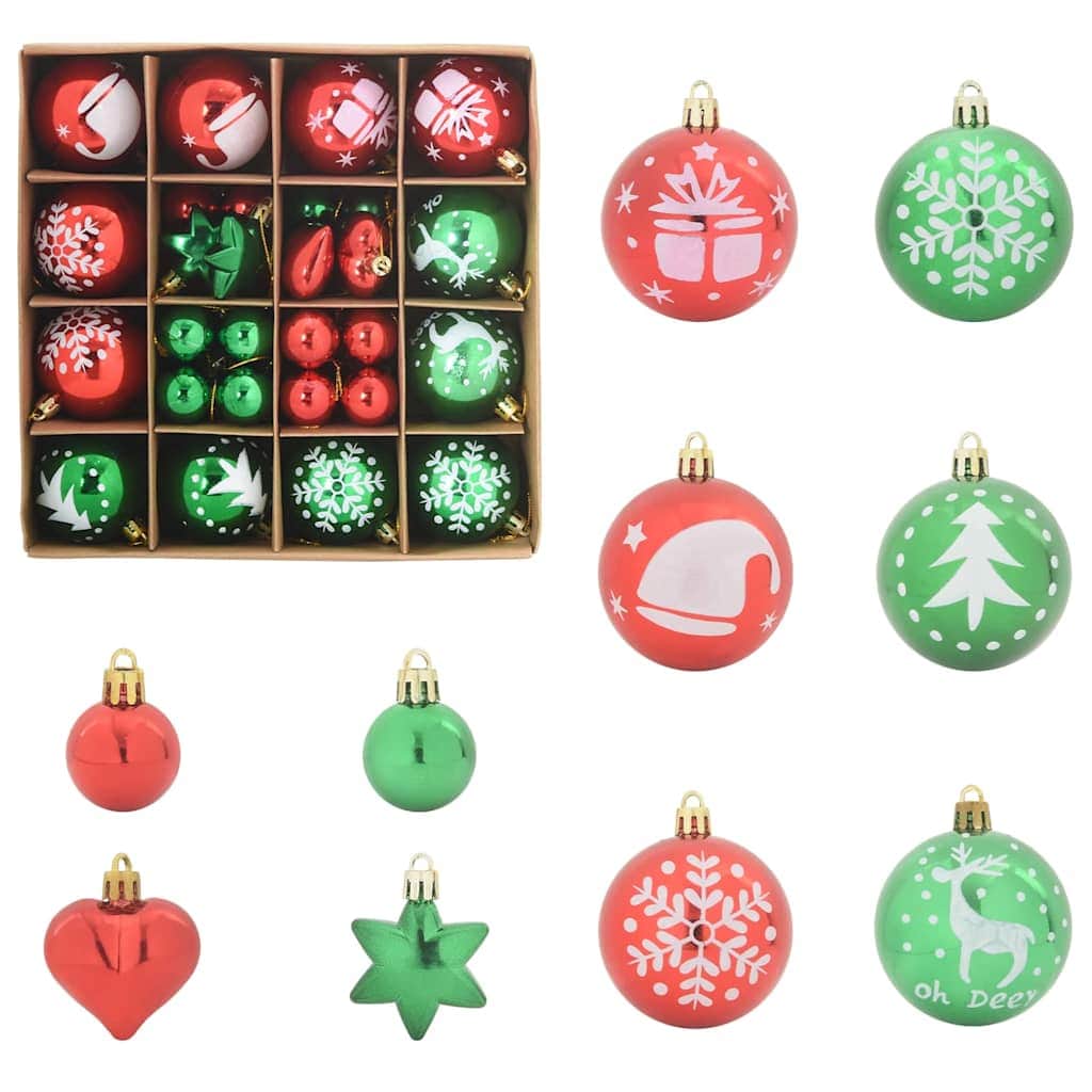Classic Christmas Bauble Set 40 pcs Red and Green - Sturdy Frame